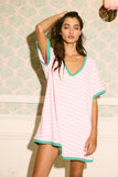 R5596A Striped Knit Binding Details V-neck Romper