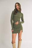 IST5189 MINI RIB KNIT SKIRT WITH SIDE SLIT AND MOCK TOP