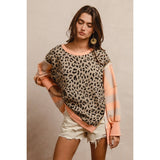 LEOPARD AND STRIPE MIXED TOP