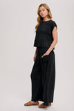 RELAXED KNIT SMOCKED TOP AND WIDE PANTS SET