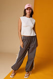 PT19612 Side Pleats Sleeveless Tee