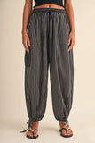 IP1530-B STRIPED DOUBLE GAUZE CONTRAST POCKET BALLOON PANTS