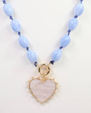 Marion Stone Necklace with Heart Charm Dusty Blue