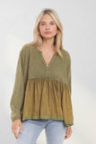 MINERAL WASHED BABYDOLL TUNIC TOP - RET3678WN