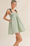 ID6302 BOW STRAP SQUARE NECK BABYDOLL MINI DRESS