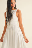 ID9030 BOATNECK SCOOP BACK CHEVRON WAIST FLARED MIDI