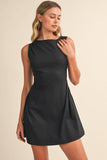 ID10174-A SLEEVELESS WOVEN MINI DRESS WITH SIDE PLEAT DETAIL