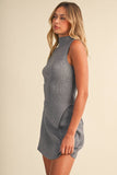 IST6664 HIGH NECKLINE ASYMMETRIC HEM SLEEVELESS SWEATERSET