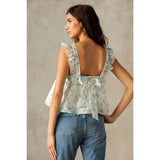 JT5591-1 - WHITE BLUE FLORAL TOP