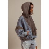 WASHED AND FLEECE MIX AND MATCH ZIP UP HOODIE