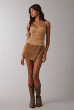 SUEDE STUDDED DETAIL ASYMMETRIC WRAPPED MINI SKORT