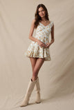 PALE PLAID FLORAL WING SLEEVE LACE MINI DRESS