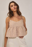 Floral Jacquard Tie Shoulder Flowy Babydoll Tank Top