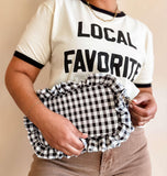 Gingham Ruffle Zipper Pouch Embroidery Friendly Cosmetic Bag