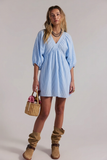 D4389 V-neck Lantern Sleeve Babydoll Dress