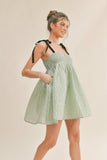 ID6302 BOW STRAP SQUARE NECK BABYDOLL MINI DRESS