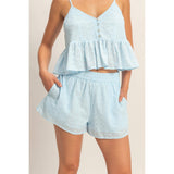 Eyelet Elastic Shorts With Pockets