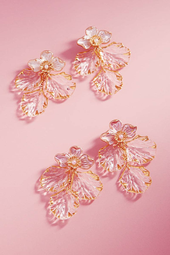 Flower Colored Metal Acrylic Petal Post Earrings
