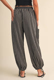 IP1530-B STRIPED DOUBLE GAUZE CONTRAST POCKET BALLOON PANTS