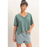 Oversized V-Neck Short Sleeve Top