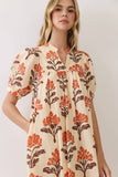 CD07309-Botanical Print Babydoll Midi Dress