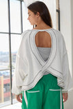 T2397 Overlap Open Back Oversize Fit Reverse Stitched Top