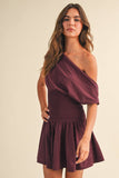 ID9559  OFF SHOULDER SMOCKED WAIST MINI DRESS