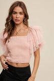 Tulle Ruffle Sleeve Smocked Top