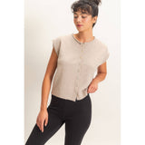 Rolled Edge Button Front Sweater Vest