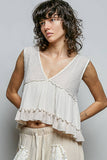 Sleeveless contrast thermal cropped babydoll top