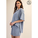 PLUS SIZE MINERAL WASHED COTTON OVERSIZED SLIT TEE