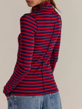 Stripe Turtleneck basic top fitted tee long sleeve top