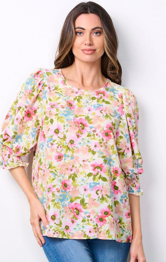 Katie Floral Blouse-IVORY
