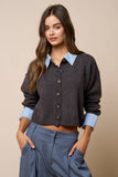 Stripe Trim Button Down Sweater Cardigan
