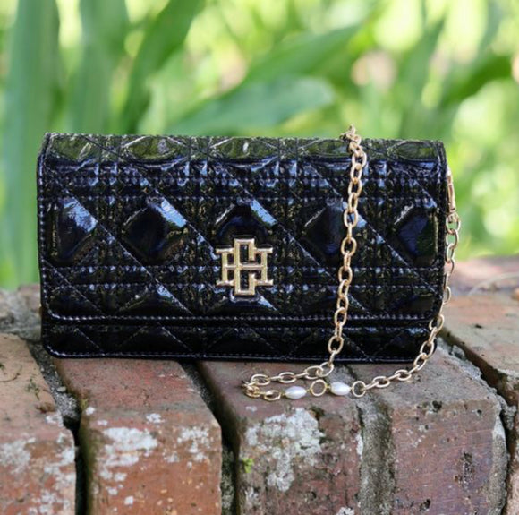 Brynleigh Quilted Crossbody- Black Patent