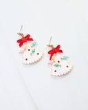 Christmas Tree Earring with Bow and Pearls White