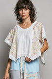 Round Neck Contrast Floral Eyelet Trim Rib Short Sleeve Top