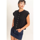 Rolled Edge Button Front Sweater Vest