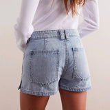 Denim Pocket Casual Mid-Waist Washed Shorts