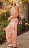 Boho Floral Bandeau Top and High Waist Wide Leg Pants Set