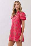 CD07319-Scallop Trim Detail Floral Mini Dress