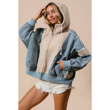 WASHED AND FLEECE MIX AND MATCH ZIP UP HOODIE