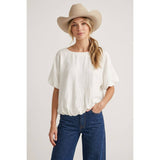Wide Neck Short Sleeve Bubble Hem Top