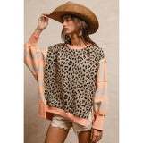 LEOPARD AND STRIPE MIXED TOP