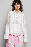 Mixed-Fabric Feminine Look Floral Lace Trim Long Sleeve