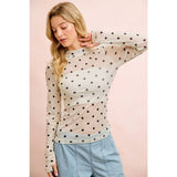 HIGH NECK LINE POLKA DOTS MESH TOP WITH THUMB OPENING