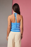 PT19558 Striped Textured Knit Halter Top - Fitted