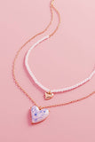 Valentine Heart Pearl W Flower 2 Layered Necklace