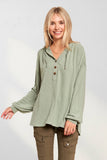 LONG PUFF SLEEVES HOODIE TUNIC TOP - RET3056PD