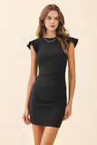 CD05798-Round Neck Flutter Cap Sleeve Ruched Detail Dress